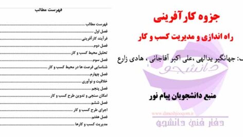 جزوه کامل کارآفرینی (راه اندازی و مدیریت کسب و کار) تالیف: جهانگیر یدالهی،علی اکبر آقاجانی، هادی زارع- منبع رشته های پیام نور