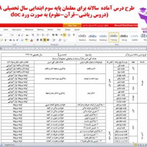طرح درس آماده  سالانه برای معلمان پایه سوم ابتدایی سال تحصیلی 97-98 (دروس قرآن-ریاضی-علوم) به صورت ورد doc