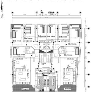 آپارتمان زمین 19در 19-سه خوابه-دو واحدی-380متر بنا-4نما و یک برش-پلان همکف و اول و تیپ طبقات