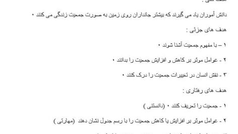 طرح درس –علوم پنجم – جمعیت-(روش تلفیقی ، بحث گروهی ،سخنرانی)