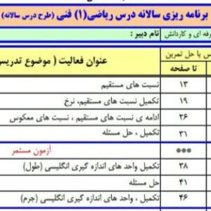 طرح درس ریاضی یک هنرستان