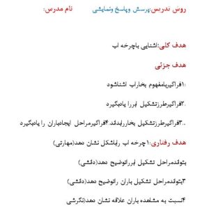 طرح درس روزانه علوم اول ابتدایی باعنوان چرخه آب