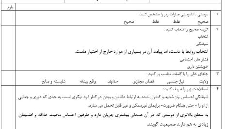 سئوالات نوبت اول (دیماه) درس مدیریت خانواده و سبک زندگی با پاسخنامه بصورت فایل word/ پایه دوازدهم