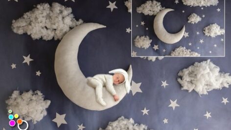 بک دراپ نوزاد ماه در آسمان شب-کد 899