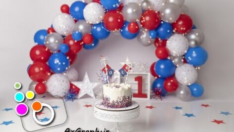 بک دراپ تولد تم قرمز و آبی-کد 1855