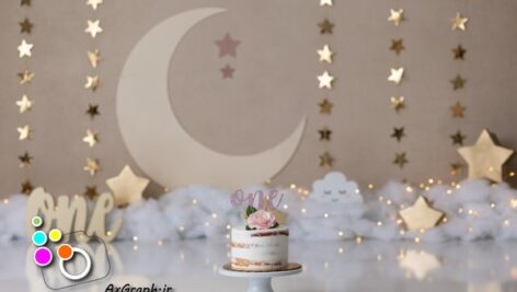بک دراپ تولد تم ماه و ستاره های طلایی-کد 2138