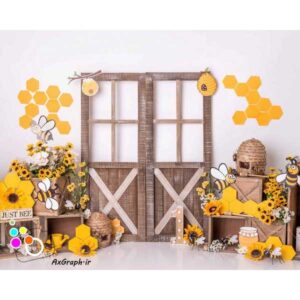 دانلود بک دراپ آتلیه و تولد تم زنبور عسل و گل آفتابگردون-کد 2781