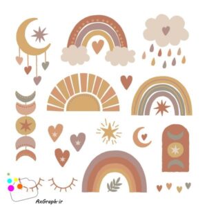 وکتور رنگین کمان و ابر و ماه و ستاره-کد 3658