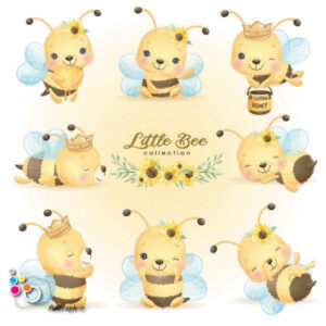 وکتور کارتونی زنبور عسل کوچک در 8 حالت-کد 47