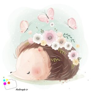 دانلود وکتور کودکانه جوجه تیغی و پروانه-کد 4129